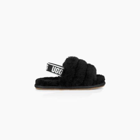 UGG Fluff Yeah Black Slides for Kids (RBTF01796)